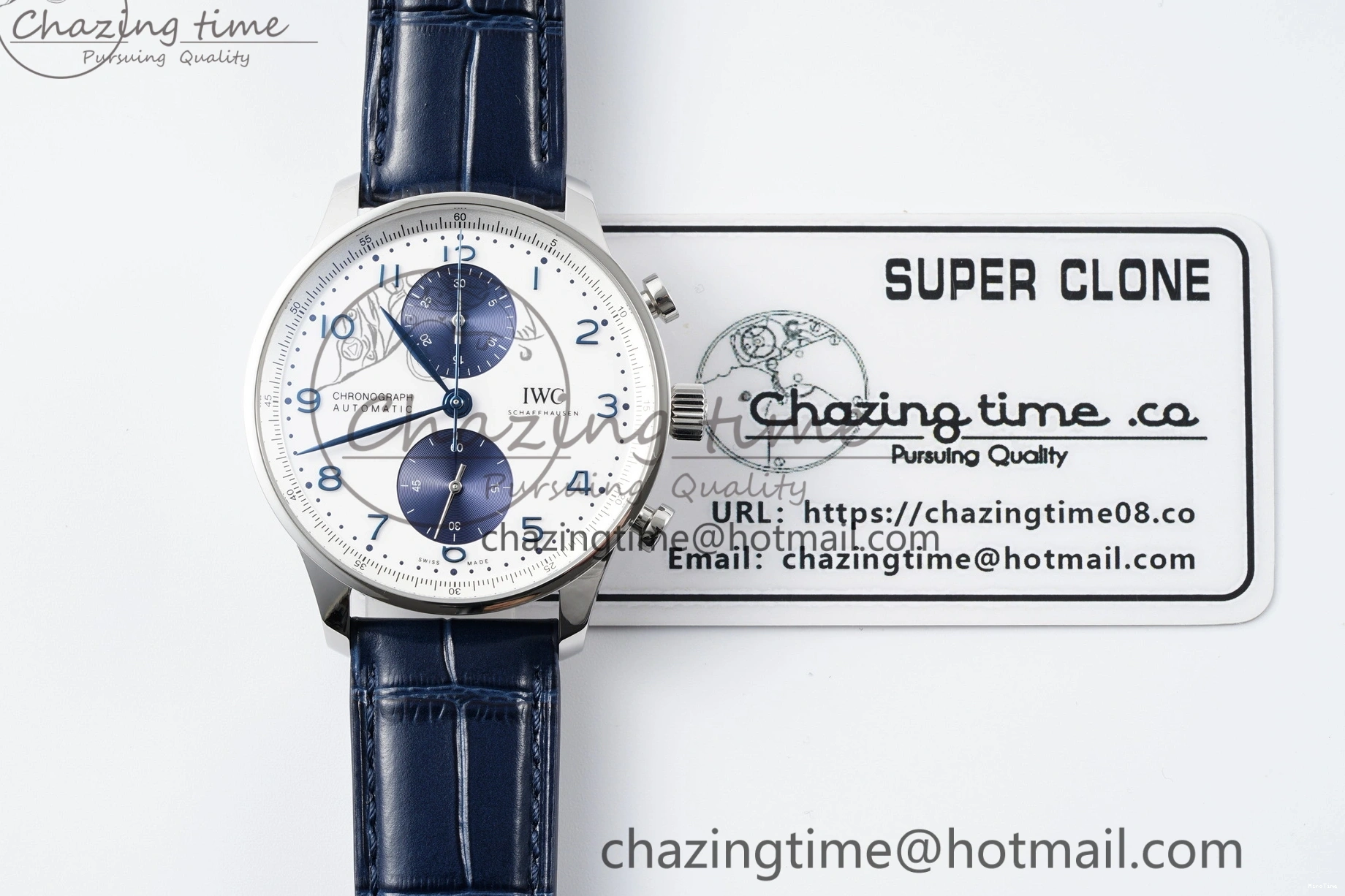 MIROTIME 0205 Portuguese Chrono IW371620 APSF 1:1 Best Edition White Blue Dial on Blue Leather Strap A MultiPurpose 7039